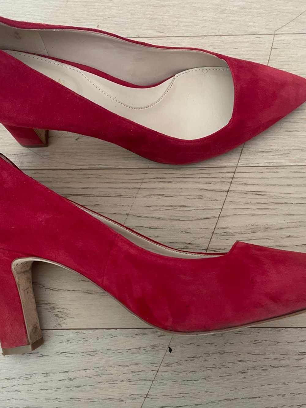 Cole Haan Red Suede Mid Block Heel Pumps